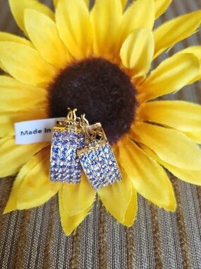 Gold Hoop Earrings with Genuine Tanzanite Crystal Accents.